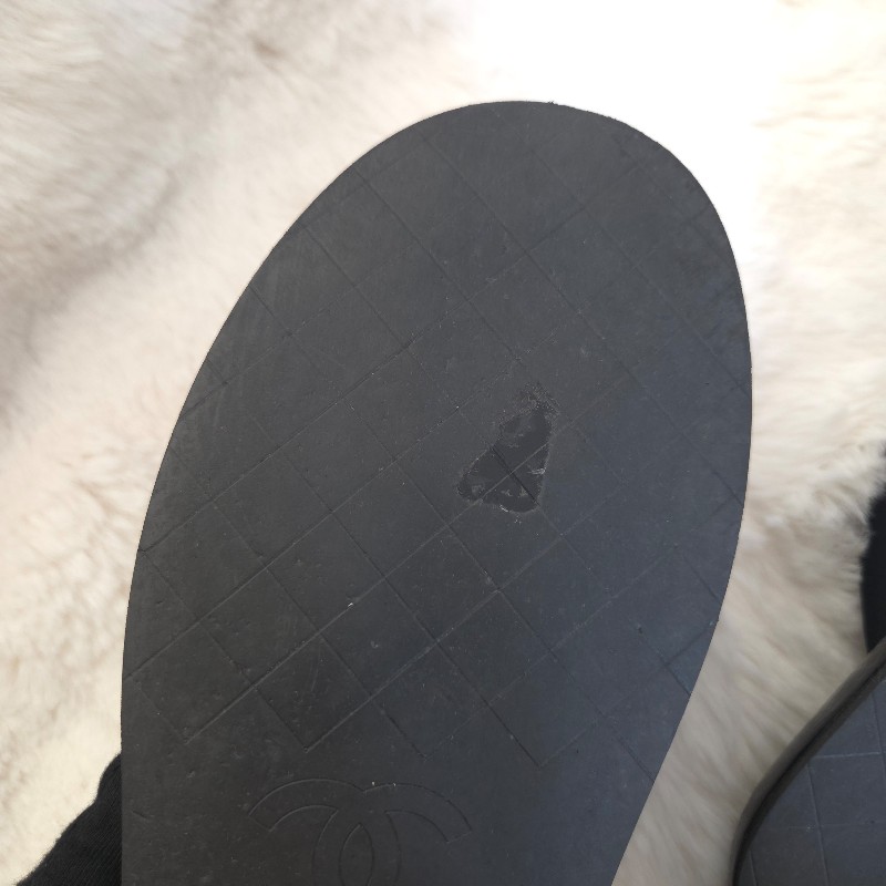 Chanel 交叉厚底拖鞋 黑金 38 二手-10