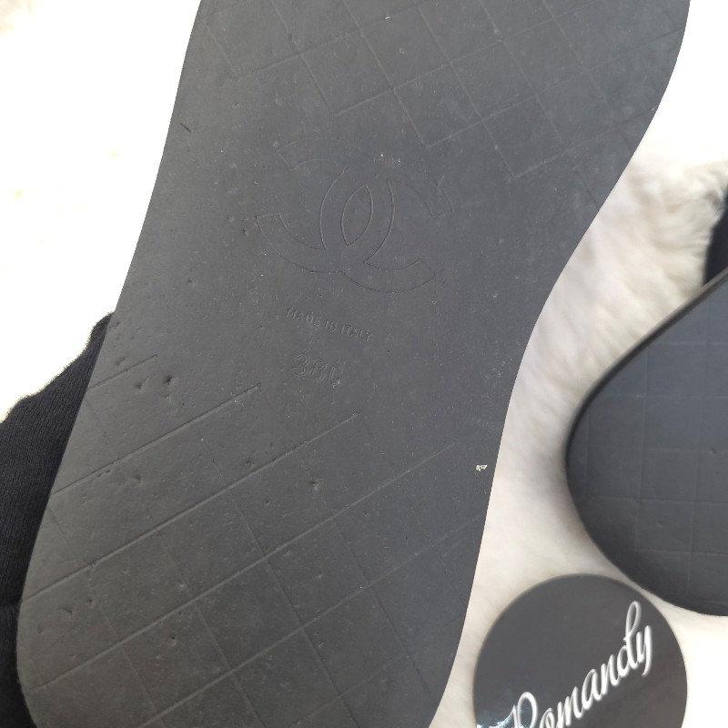 Chanel 交叉厚底拖鞋 黑金 38 二手-11