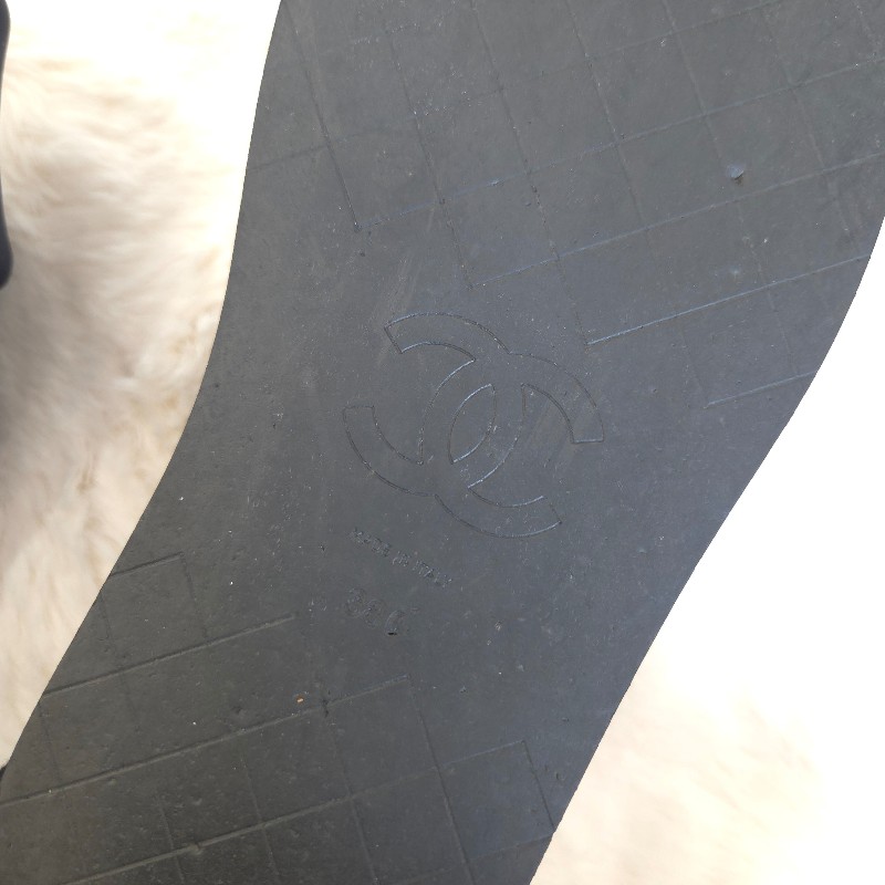 Chanel 交叉厚底拖鞋 黑金 38 二手-12