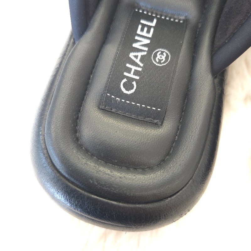 Chanel 交叉厚底拖鞋 黑金 38 二手-18