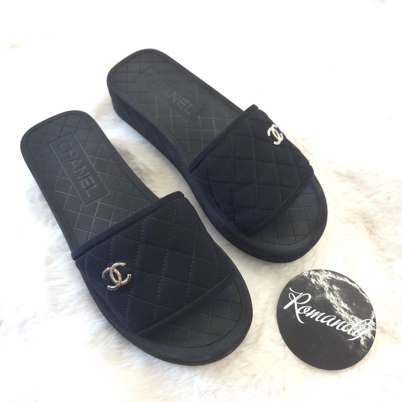 Chanel 絨布厚底拖鞋 36 二手-0
