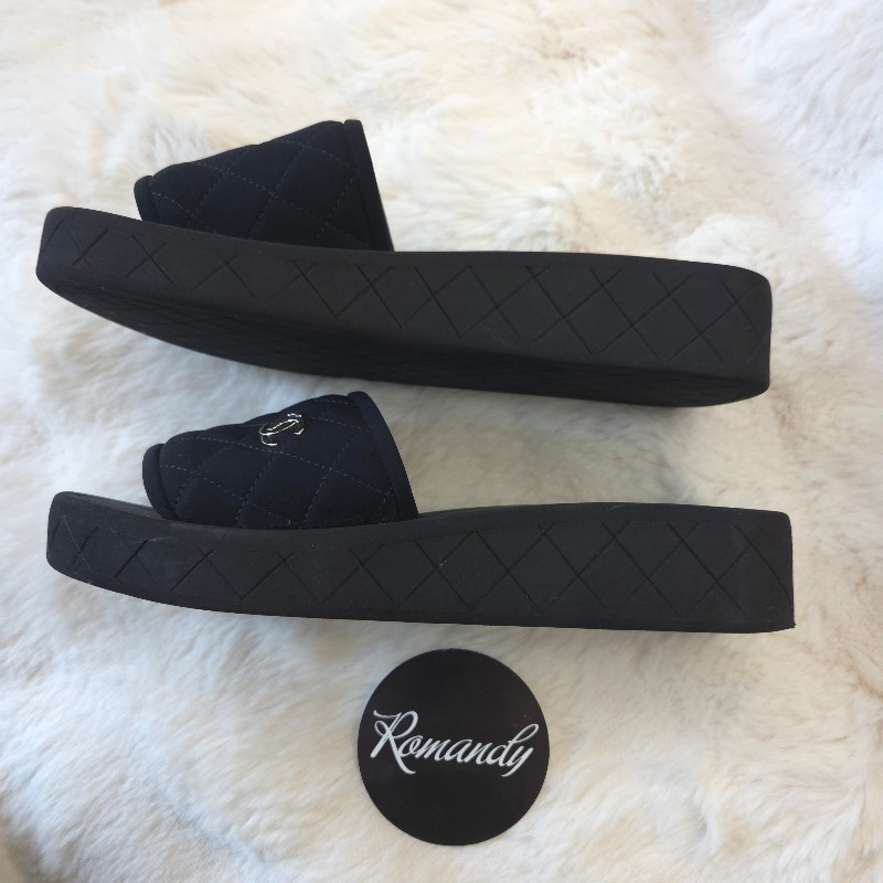 Chanel 絨布厚底拖鞋 36 二手-1
