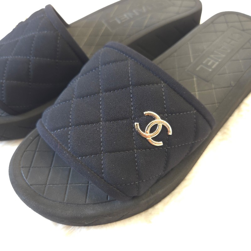 Chanel 絨布厚底拖鞋 36 二手-5