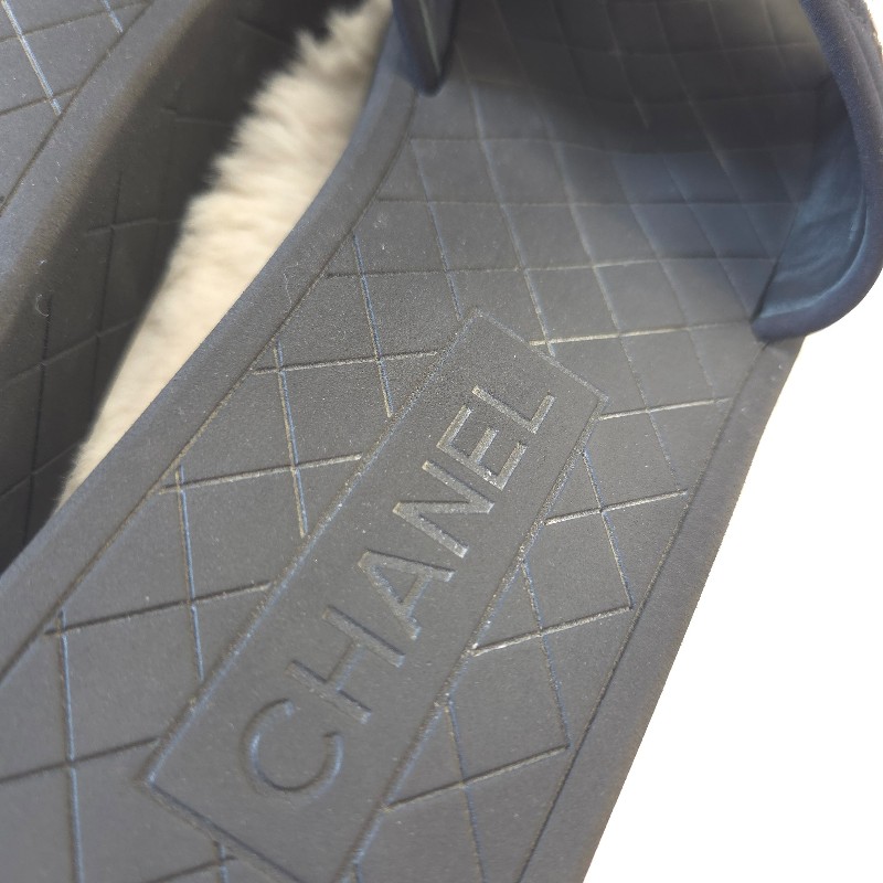 Chanel 絨布厚底拖鞋 36 二手-7