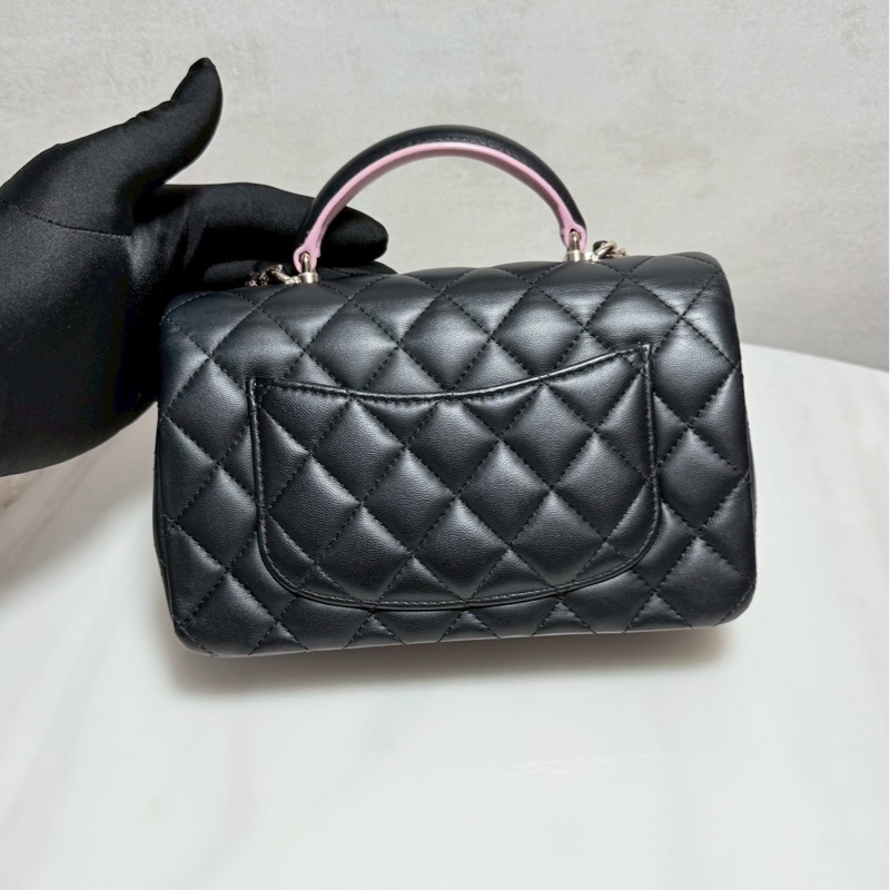 Chanel CF20 Mini Handle 20黑拼粉 晶片款 99新全配-2