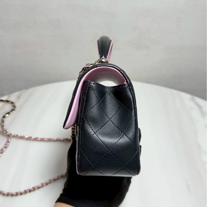 Chanel CF20 Mini Handle 20黑拼粉 晶片款 99新全配-4