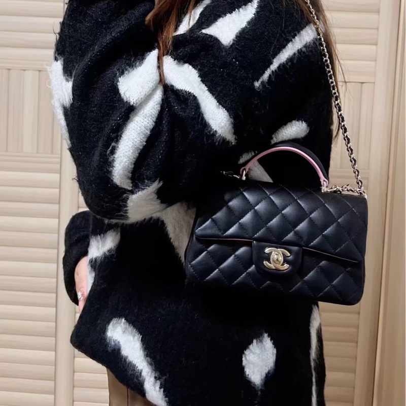 Chanel CF20 Mini Handle 20黑拼粉 晶片款 99新全配-5