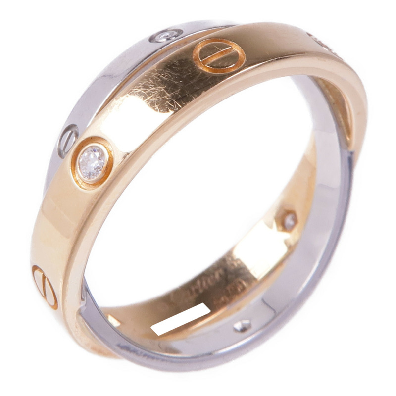 CARTIER 18K玫瑰金/白金Double Love Ring 6D鑽石戒指Cartier#55/US#7.5-0