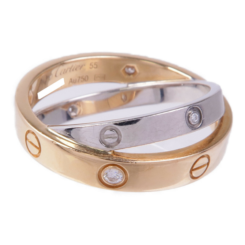CARTIER 18K玫瑰金/白金Double Love Ring 6D鑽石戒指Cartier#55/US#7.5-3