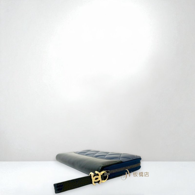 CHANEL皮夾 Wallet深藍色牛皮流浪系列拉鍊中夾-6