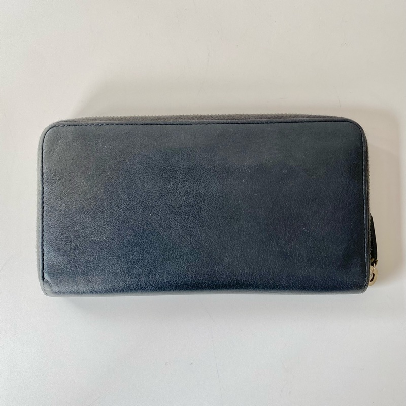 CHANEL 藍灰色 鉚釘 雙C 拉鍊 8卡 長夾 A80333-1