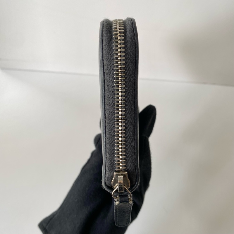 CHANEL 藍灰色 鉚釘 雙C 拉鍊 8卡 長夾 A80333-2