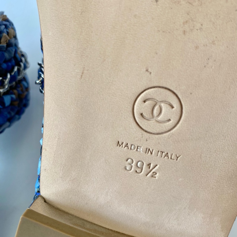 CHANEL 藍色 海洋風 拉菲草 小羊皮 拖鞋 涼鞋 39.5號-8