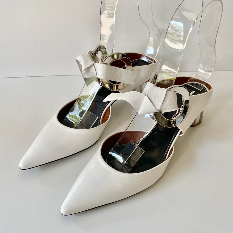 Proenza Schouler 白色 尖頭 金屬 多角 鏡面鞋跟 中跟鞋 39號-1