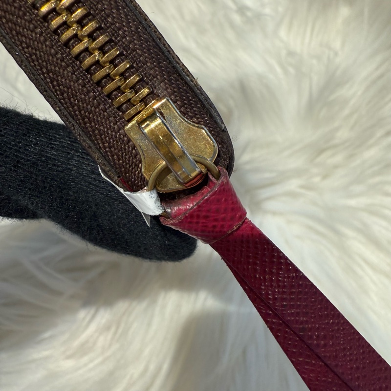 LV 老花拉鏈窄版長夾 內裡酒紅色-6