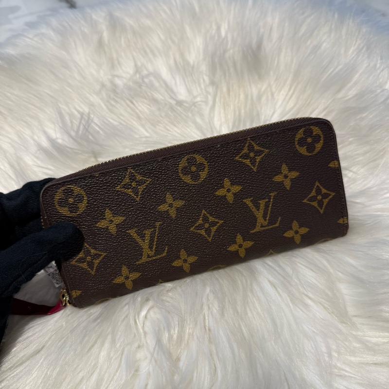 LV 老花拉鏈窄版長夾 內裡酒紅色-7