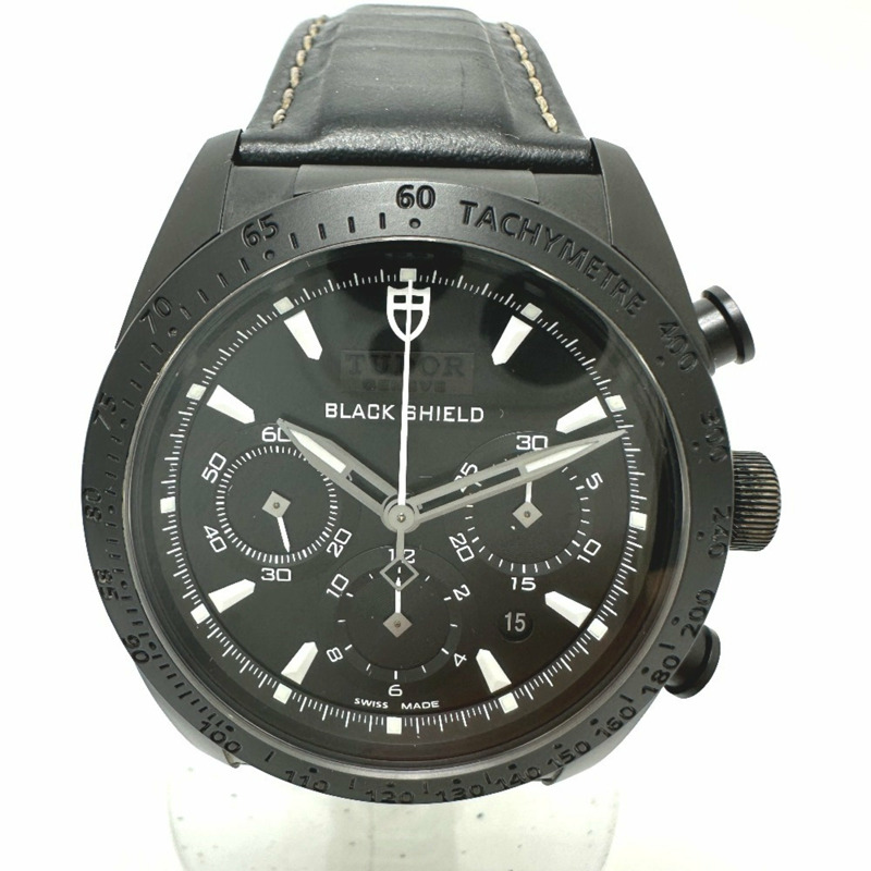 TUDOR Fastrider Black Shield 42000CN 自動腕錶,配備日期顯示、陶瓷和皮革錶帶、男士-1
