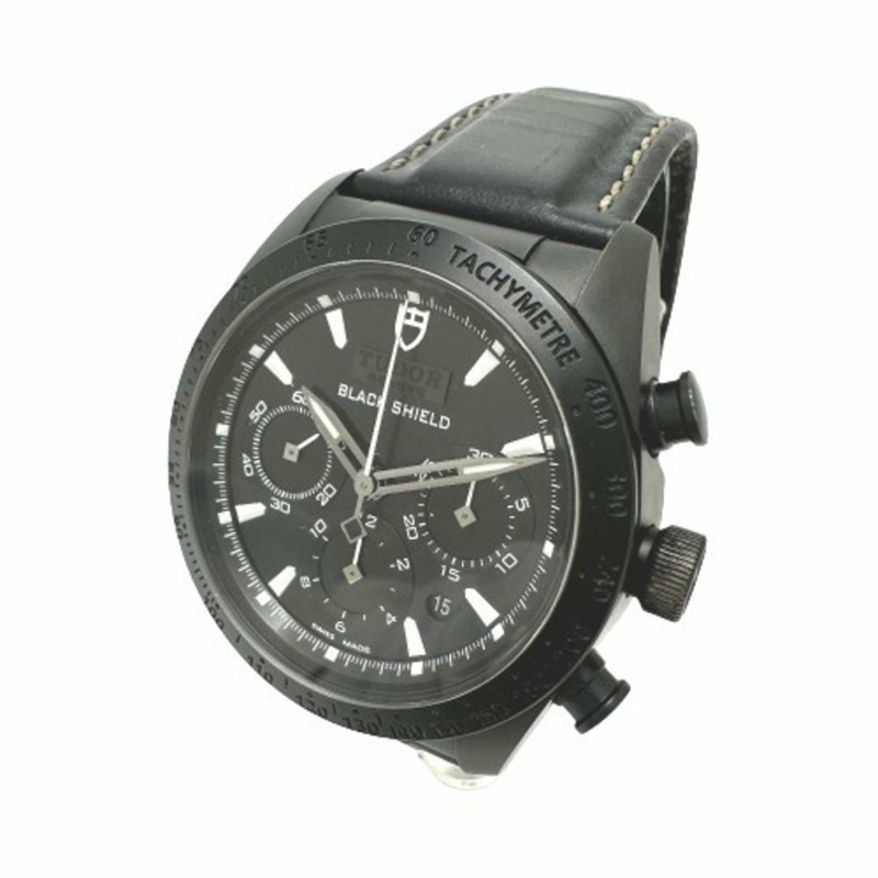 TUDOR Fastrider Black Shield 42000CN 自動腕錶,配備日期顯示、陶瓷和皮革錶帶、男士-2