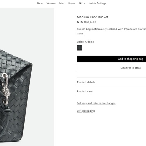 BOTTEGA VENETA 寶緹嘉 Knot 可斜背 扭結金屬鉤小牛皮編織肩背水桶包(岩石灰）-5