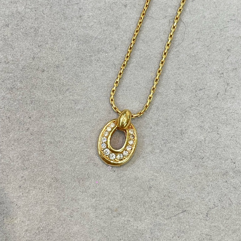 Dior 中古Vintage 水鑽金色耳夾項鏈套裝 XA658-1
