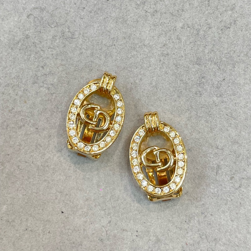 Dior 中古Vintage 水鑽金色耳夾項鏈套裝 XA658-3