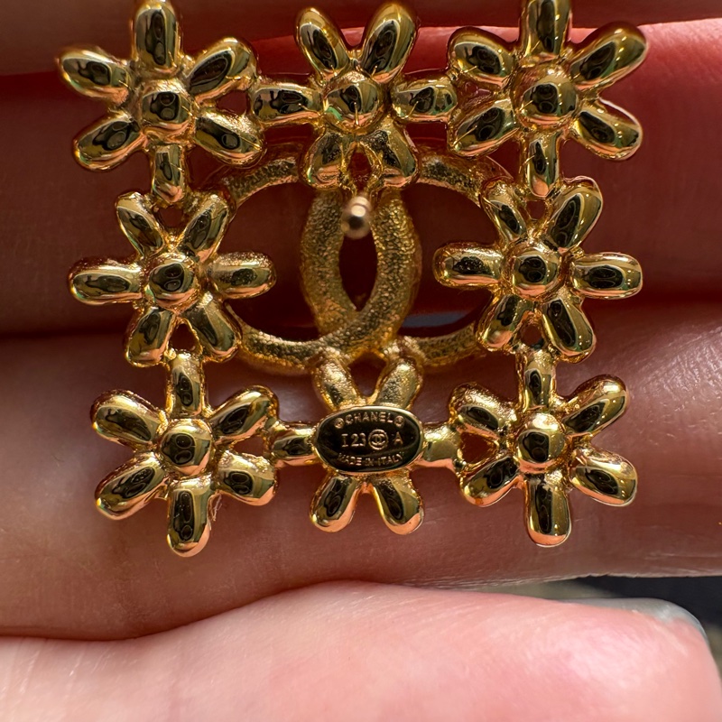 Chanel 金色小花方圈鑽飾耳環 針式耳環 耳釘-6