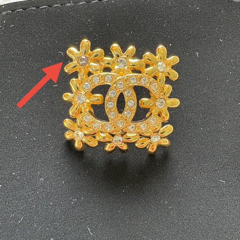 Chanel 金色小花方圈鑽飾耳環 針式耳環 耳釘-7