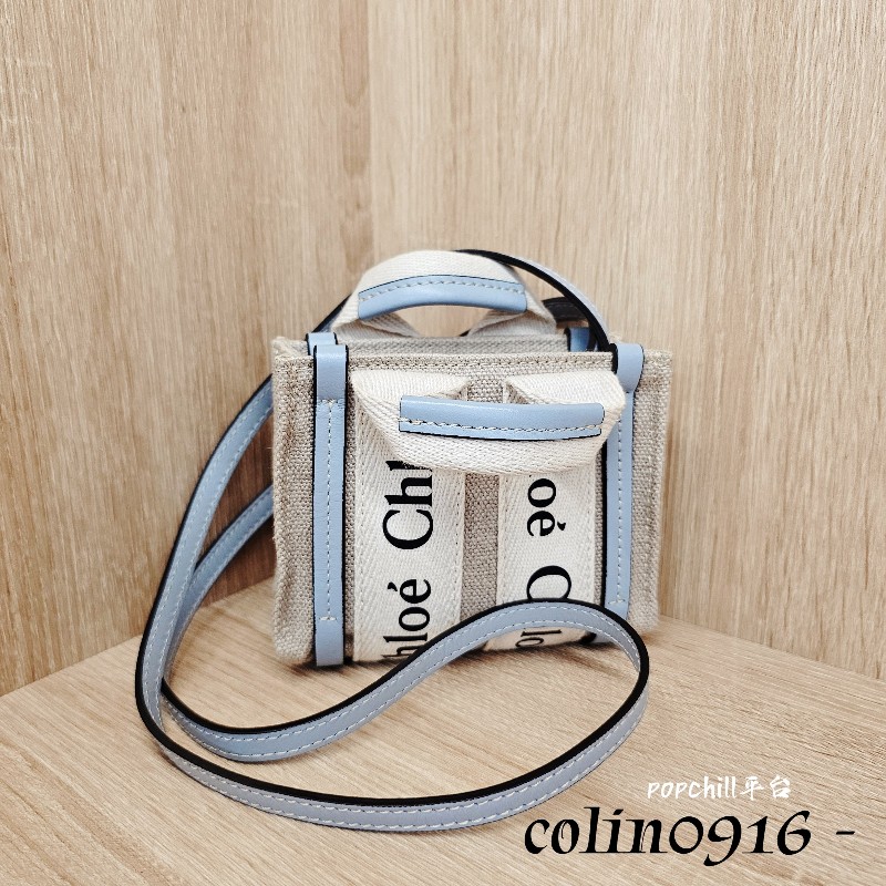Chloe 帆布淡藍NanoWoody斜背包-0