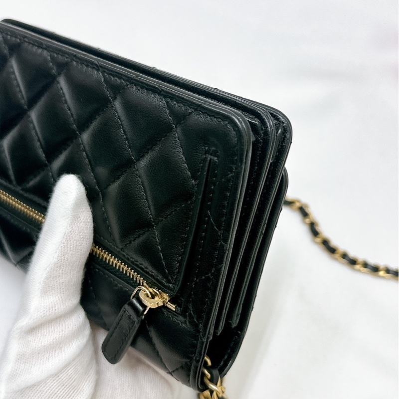 莉亞精品♡ Chanel 黑金荷葉邊包 二手美包-5