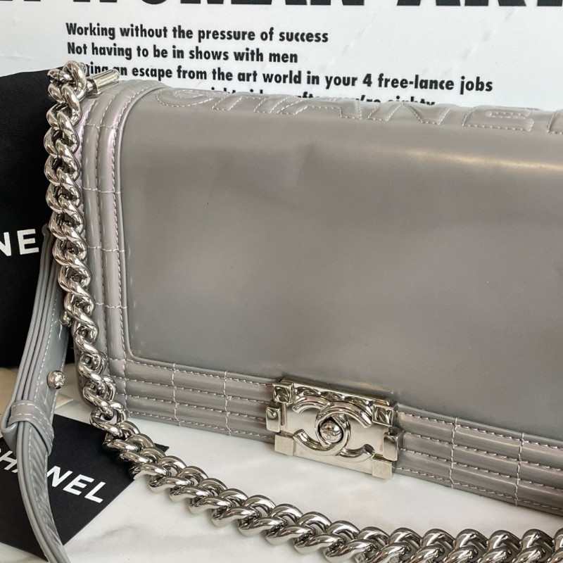 CHANEL 香奈兒leboy中號 金屬珠光色 銀扣-1