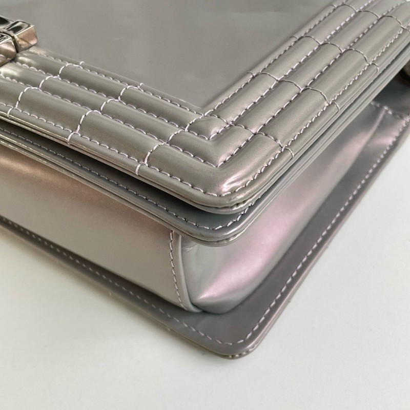 CHANEL 香奈兒leboy中號 金屬珠光色 銀扣-5