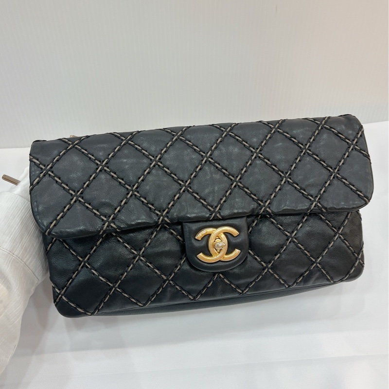 莉亞精品♡Chanel A92360 外縫線內雙層口蓋包 拼色 二手美包-2