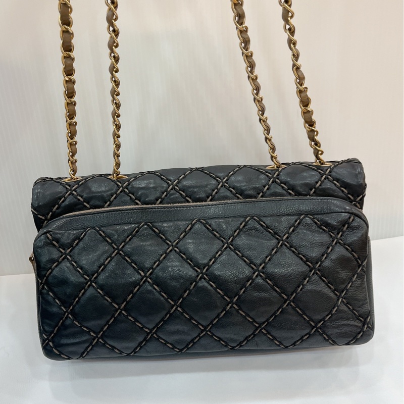 莉亞精品♡Chanel A92360 外縫線內雙層口蓋包 拼色 二手美包-3