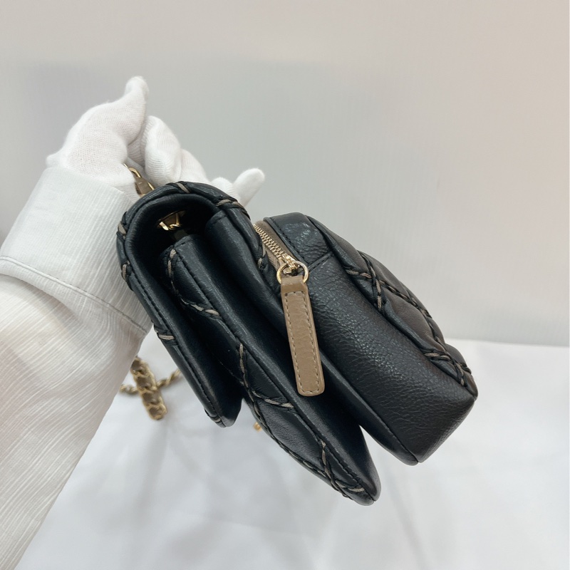 莉亞精品♡Chanel A92360 外縫線內雙層口蓋包 拼色 二手美包-5