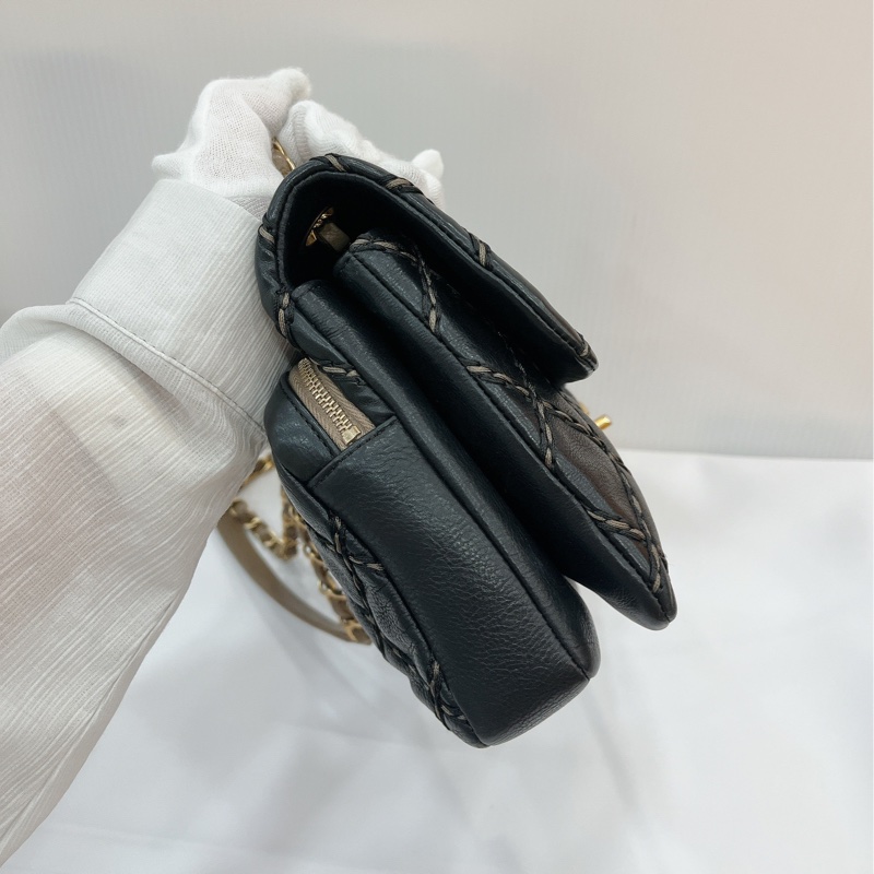 莉亞精品♡Chanel A92360 外縫線內雙層口蓋包 拼色 二手美包-6
