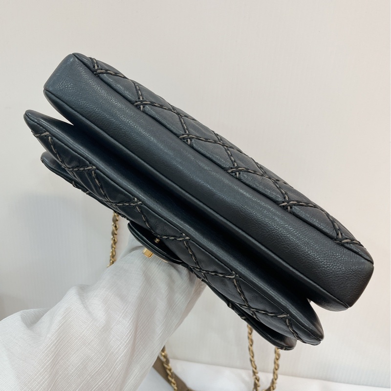 莉亞精品♡Chanel A92360 外縫線內雙層口蓋包 拼色 二手美包-7