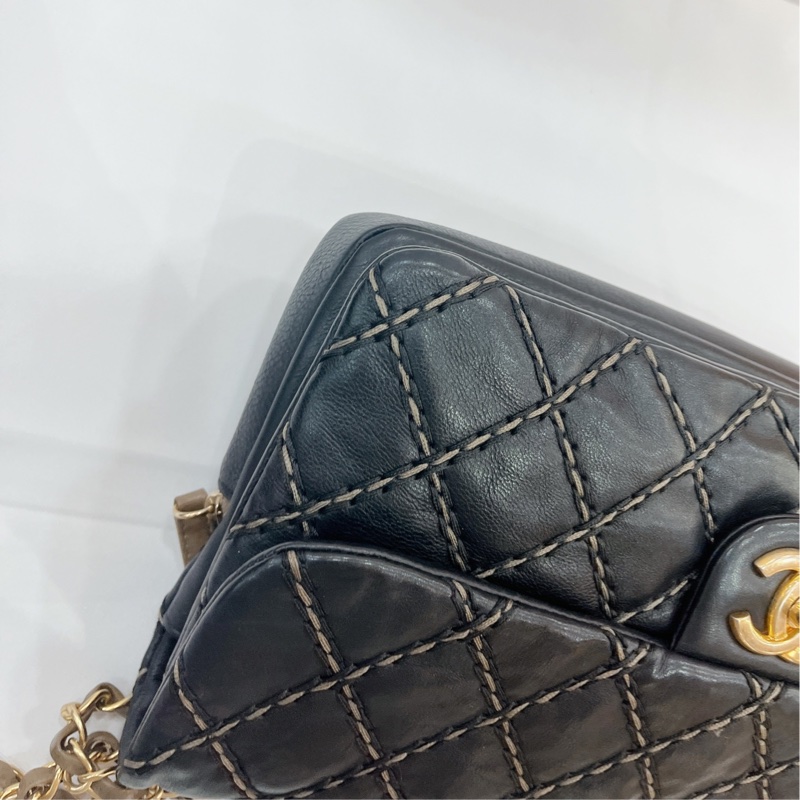 莉亞精品♡Chanel A92360 外縫線內雙層口蓋包 拼色 二手美包-10