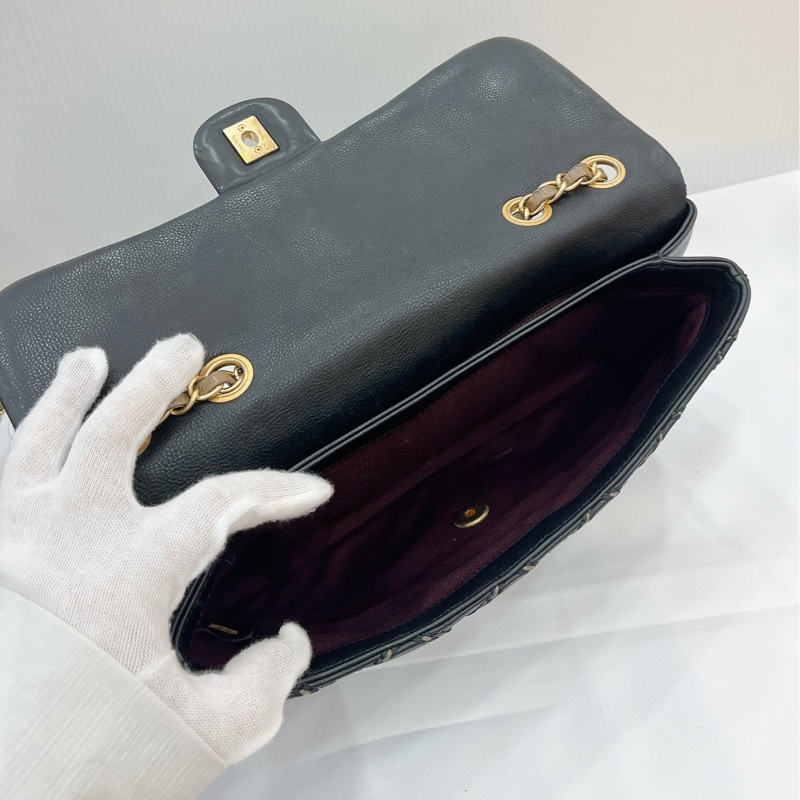 莉亞精品♡Chanel A92360 外縫線內雙層口蓋包 拼色 二手美包-14