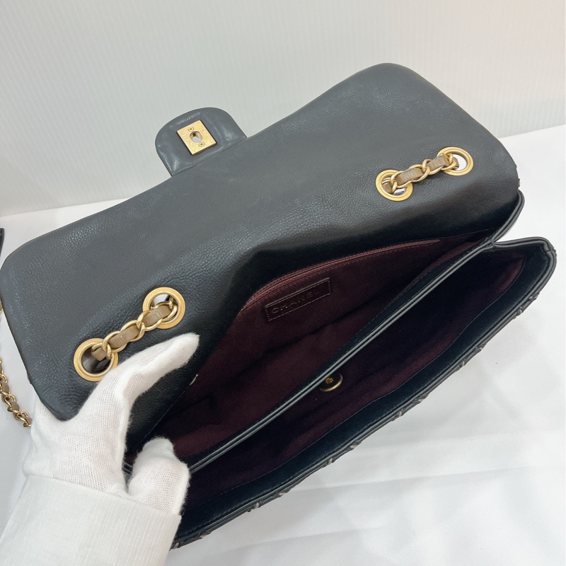 莉亞精品♡Chanel A92360 外縫線內雙層口蓋包 拼色 二手美包-15