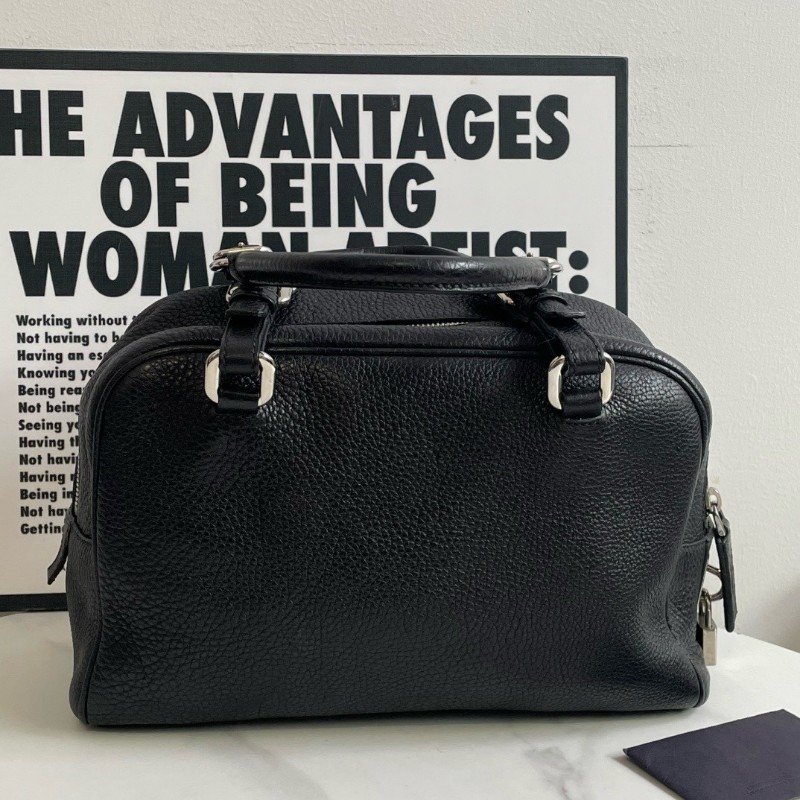 Prada黑銀保齡球包 經典百搭Prada logo暗紋 手提包-2