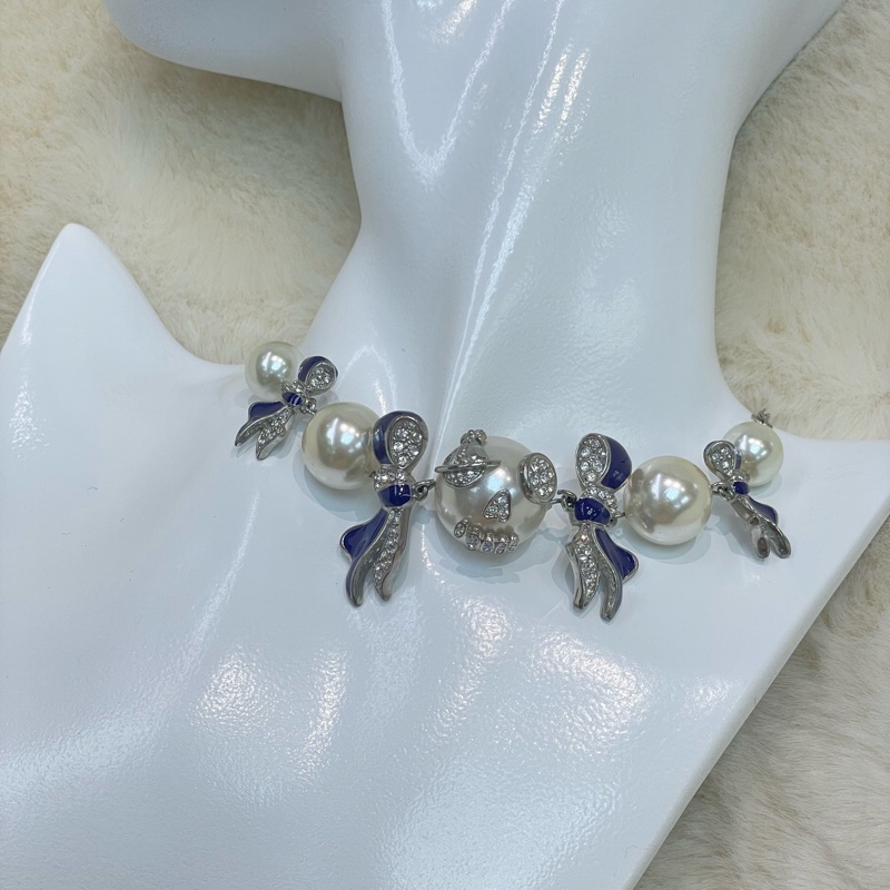 Vivian Westwood 水鑽紫藍蝴蝶珍珠項鏈 XA379-0