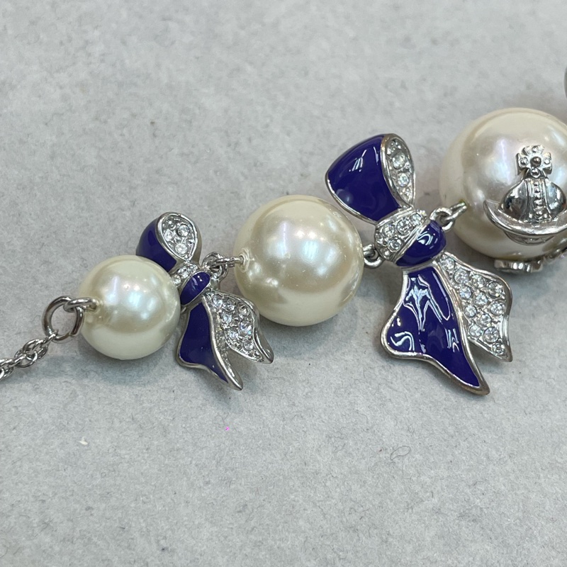 Vivian Westwood 水鑽紫藍蝴蝶珍珠項鏈 XA379-1