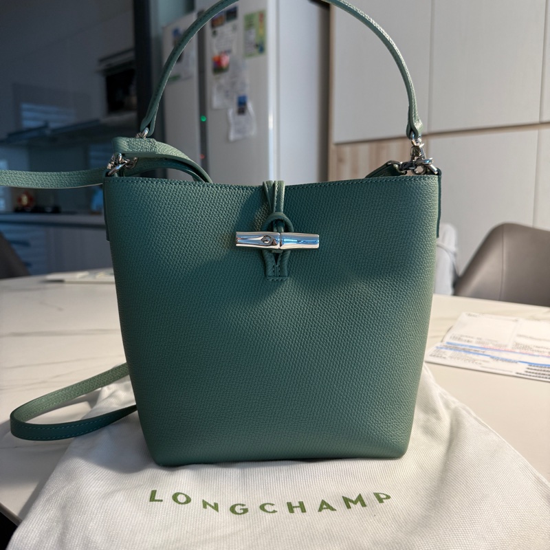 熱賣稀有款LONGCHAMP LE ROSEAU 水桶包/奧勒岡綠色 - 牛皮/法國製(看圖有規格)-9