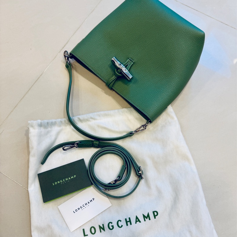熱賣稀有款LONGCHAMP LE ROSEAU 水桶包/奧勒岡綠色 - 牛皮/法國製（看圖有規格）-12