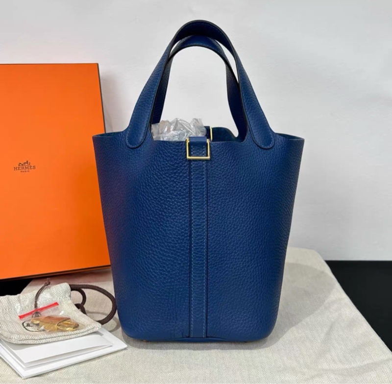 有購證💓 Hermes愛馬仕 菜籃子18 深邃藍金扣 tc皮 B刻-0