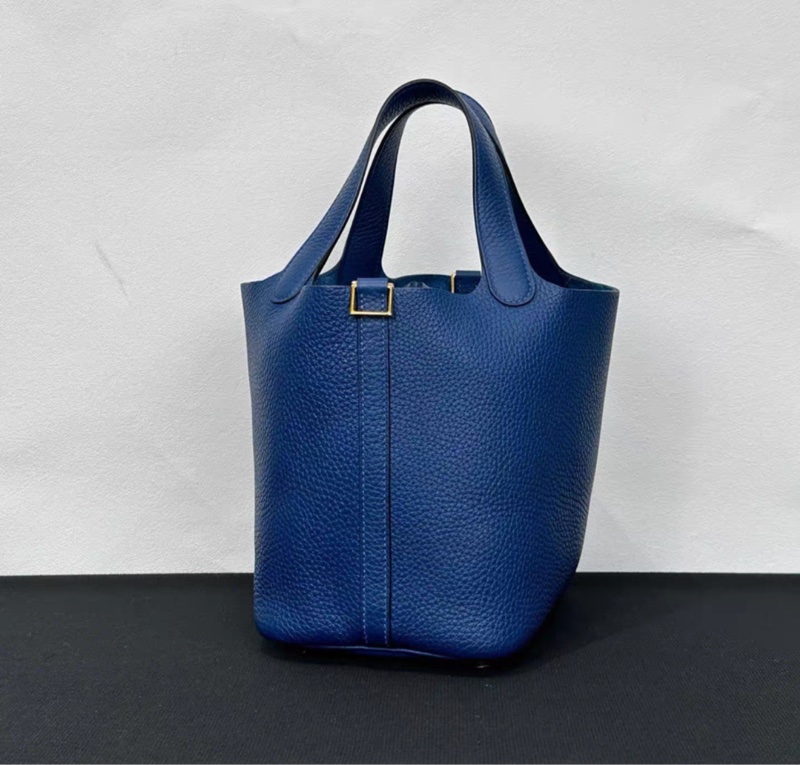 有購證💓 Hermes愛馬仕 菜籃子18 深邃藍金扣 tc皮 B刻-2
