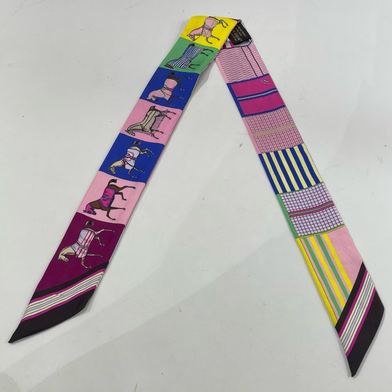 Hermes愛馬仕twilly絲巾 粉色/彩色-0