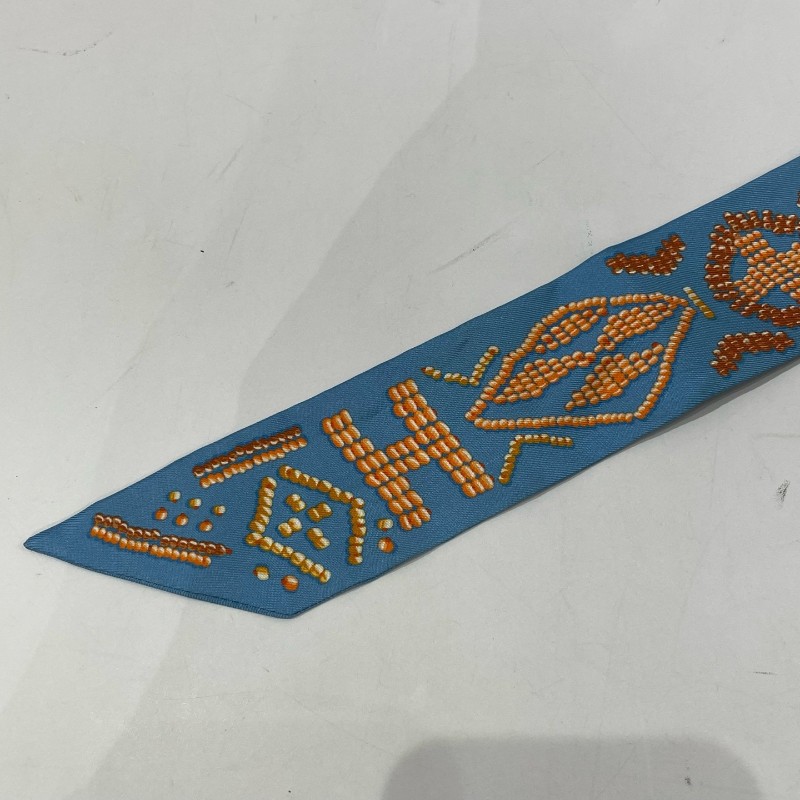 Hermes愛馬仕twilly絲巾 藍色/黃色-2