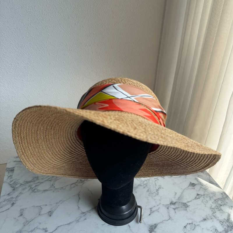 Hermes橘色絲巾草編帽👒👒-0