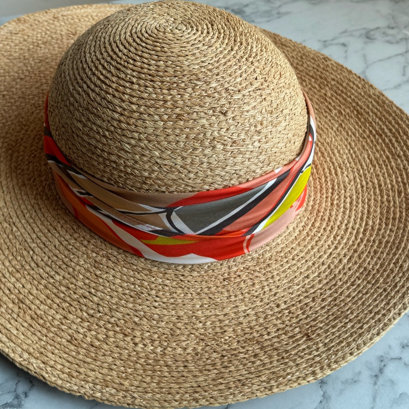 Hermes橘色絲巾草編帽👒👒-11
